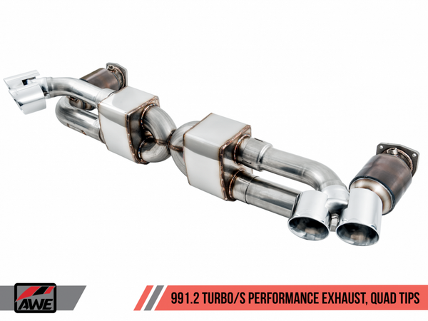 AWE Tuning AWE Performance Exhaust and High-Flow Cat Sections for Porsche 991.2 Turbo - With Diamond Black Quad Tips