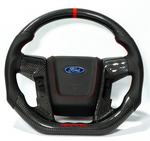 Load image into Gallery viewer, Carbon fiber steering wheel with Ford logo on a white background
