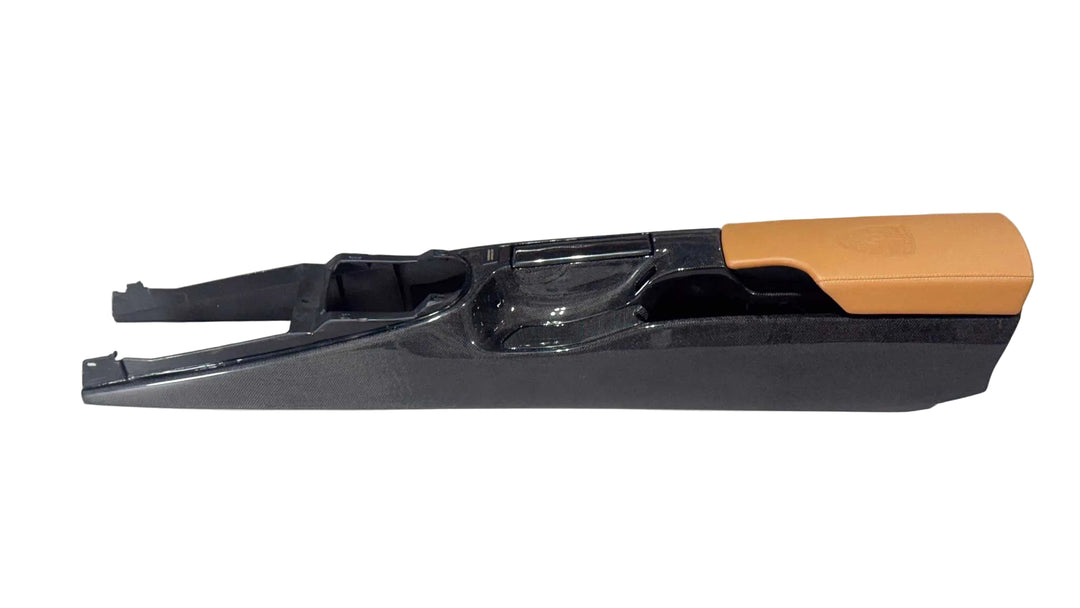In Stock Pre-Built Porsche 997 Coupe / 987 Cayman Carbon Center Console - Sand Beige Crest Armrest