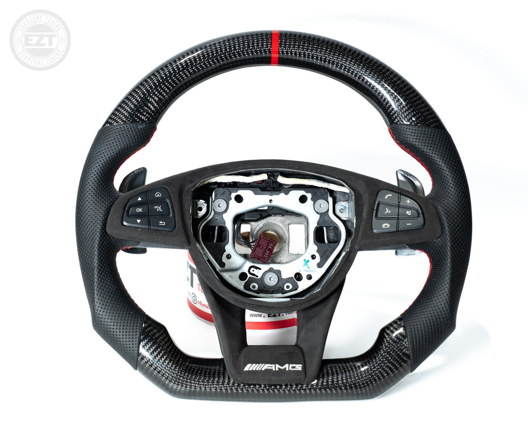 In Stock EZT Steering Wheel – Mercedes W205 AMG – Gloss Carbon + Perforated Leather
