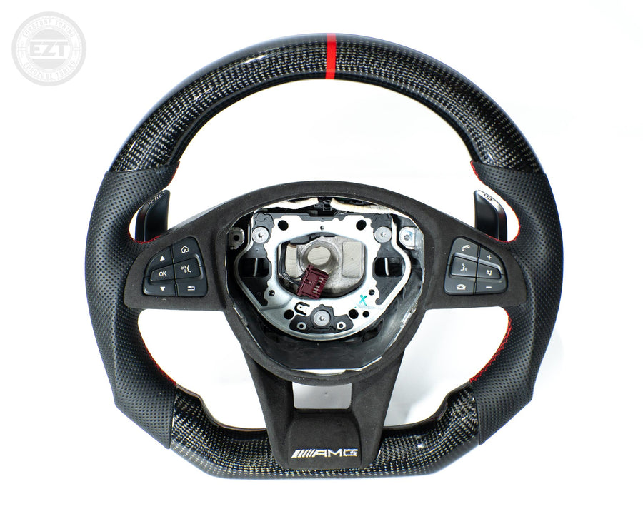 In Stock EZT Steering Wheel – Mercedes W205 AMG – Gloss Carbon + Perforated Leather