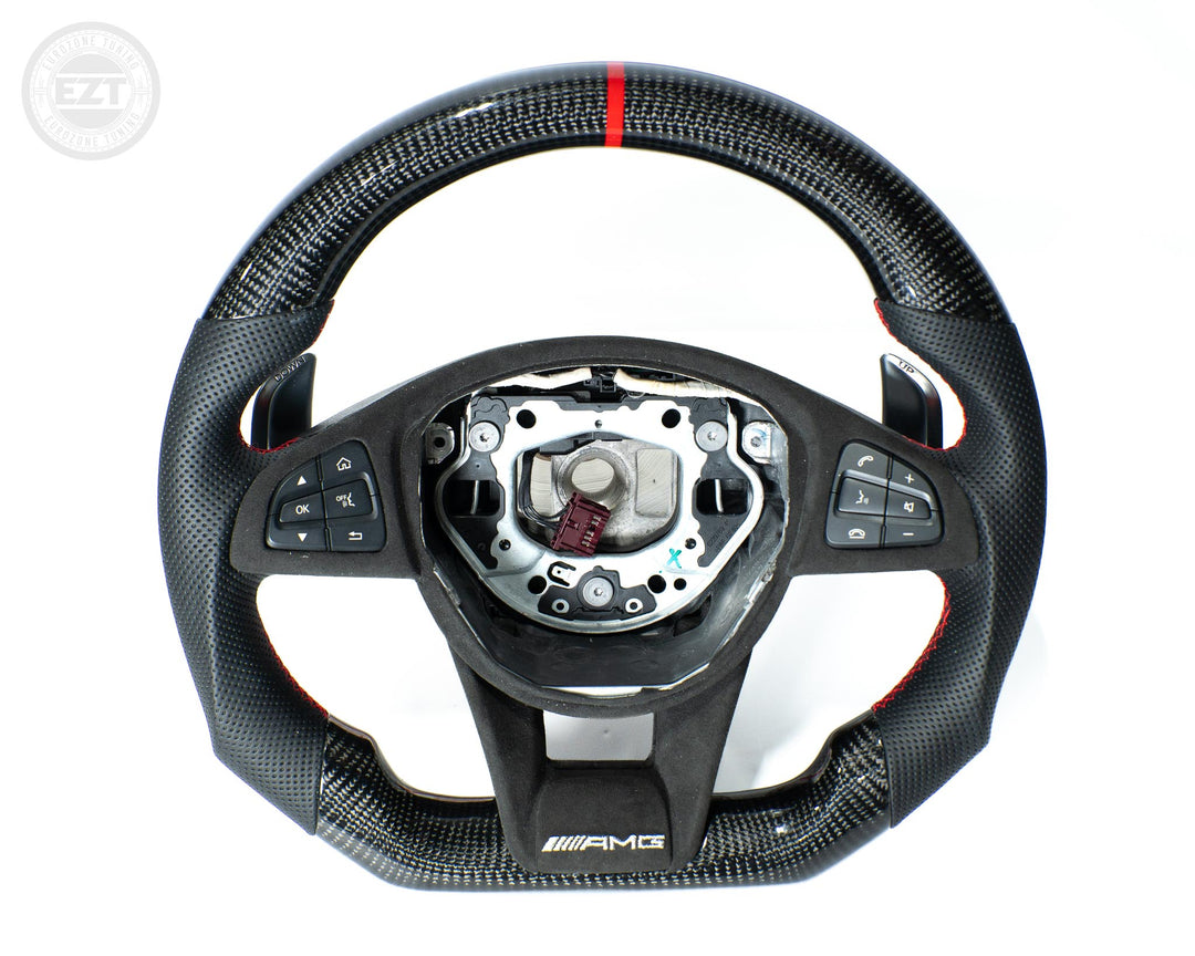 In Stock EZT Steering Wheel – Mercedes W205 AMG – Gloss Carbon + Perforated Leather