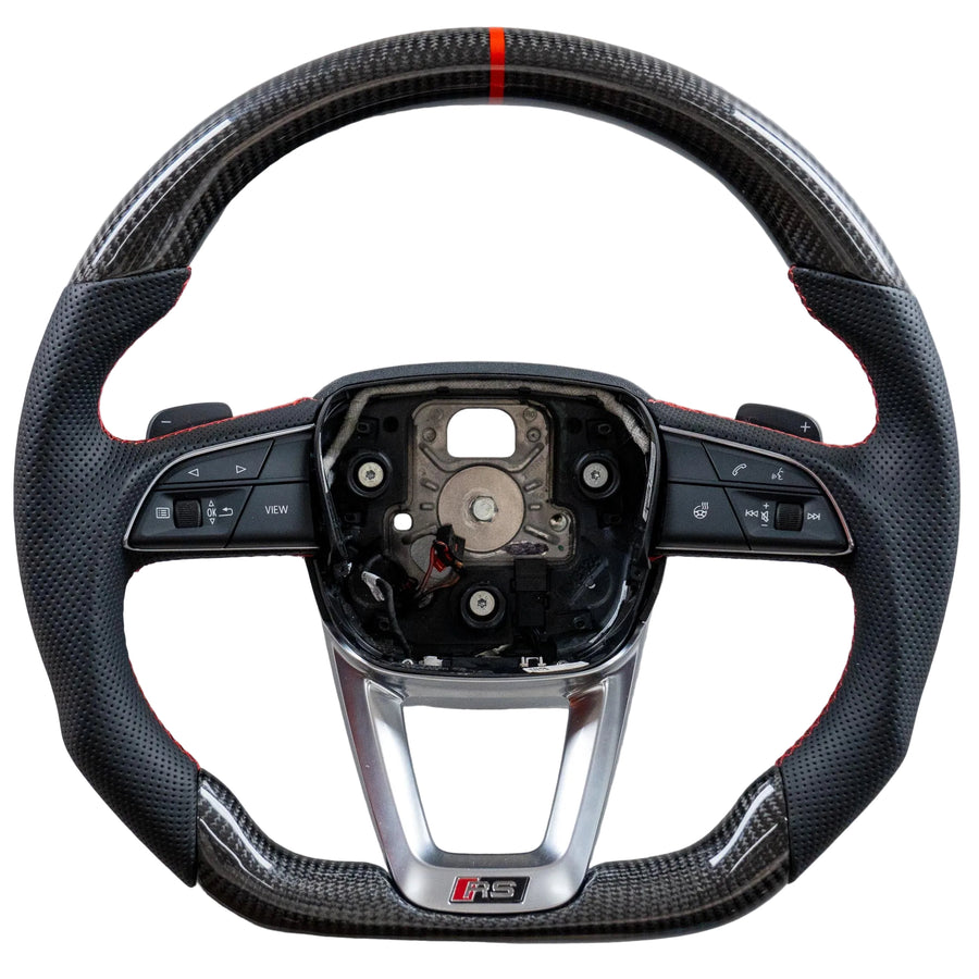 In Stock EZT Steering Wheel - Audi B9.5 | Gloss Carbon + Perforated Leather