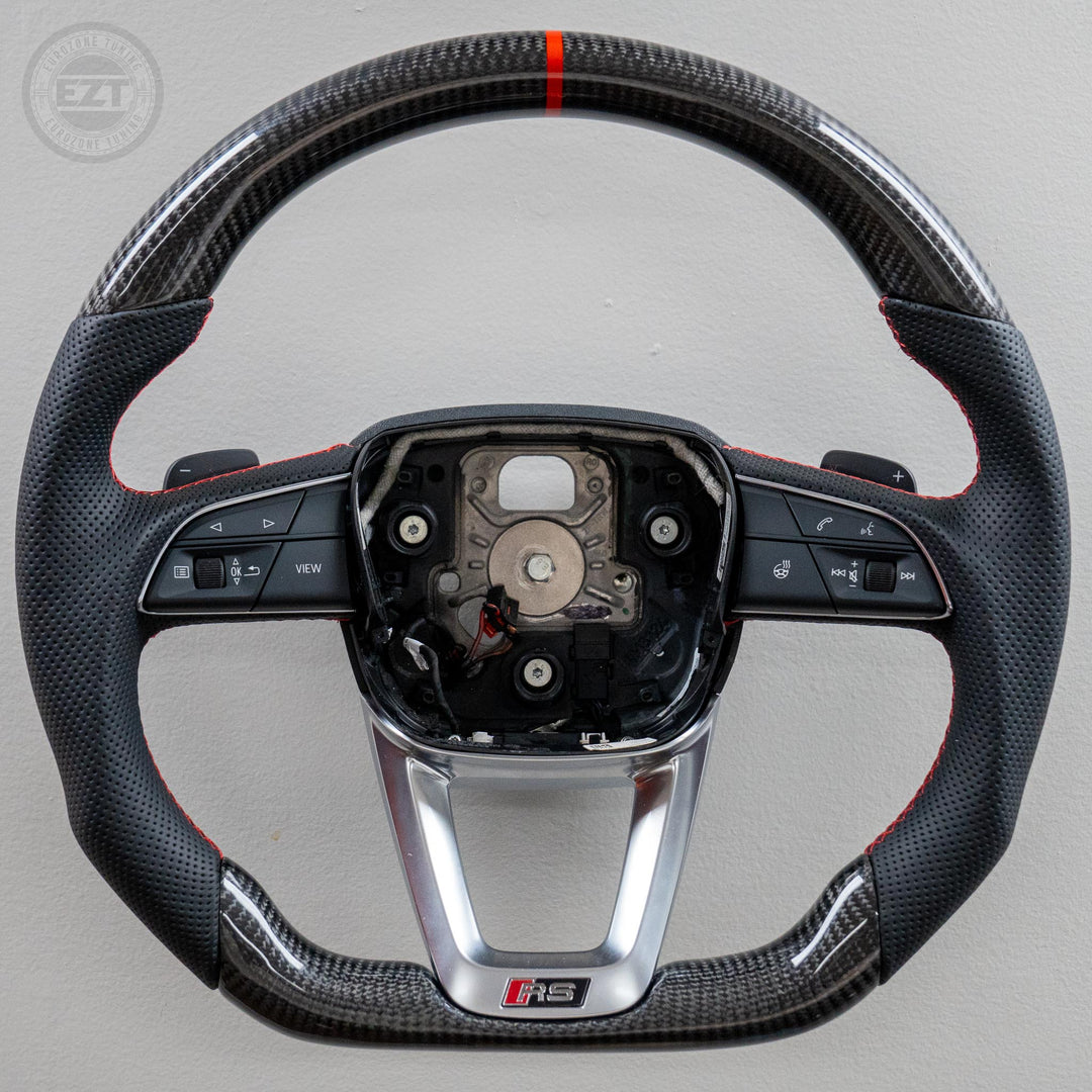In Stock EZT Steering Wheel - Audi B9.5 | Gloss Carbon + Perforated Leather