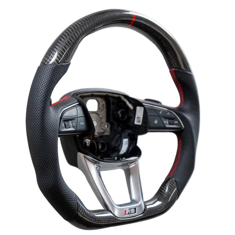 In Stock EZT Steering Wheel - Audi B9.5 | Gloss Carbon + Perforated Leather