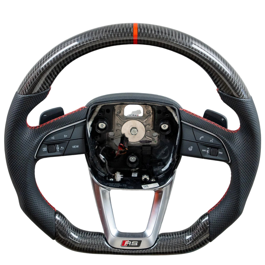 In Stock EZT Steering Wheel - Audi B9.5 | Gloss Carbon + Perforated Leather