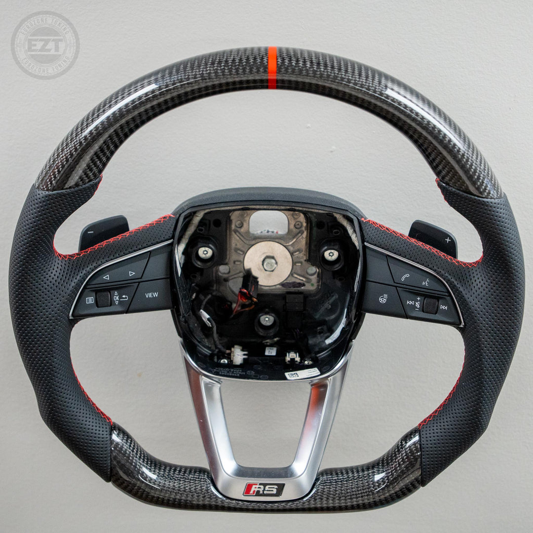 In Stock EZT Steering Wheel - Audi B9.5 | Gloss Carbon + Perforated Leather