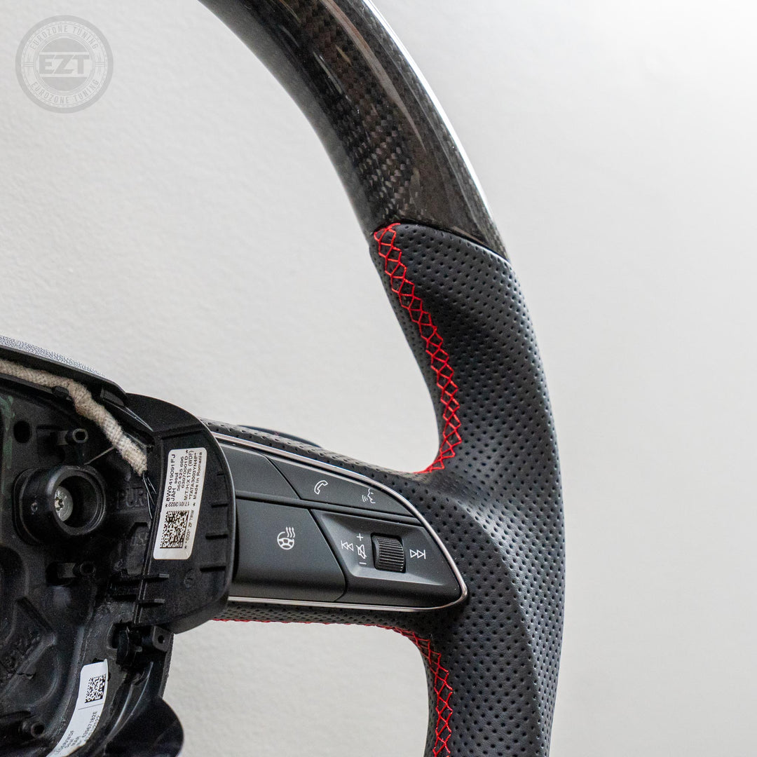 In Stock EZT Steering Wheel - Audi B9.5 | Gloss Carbon + Perforated Leather