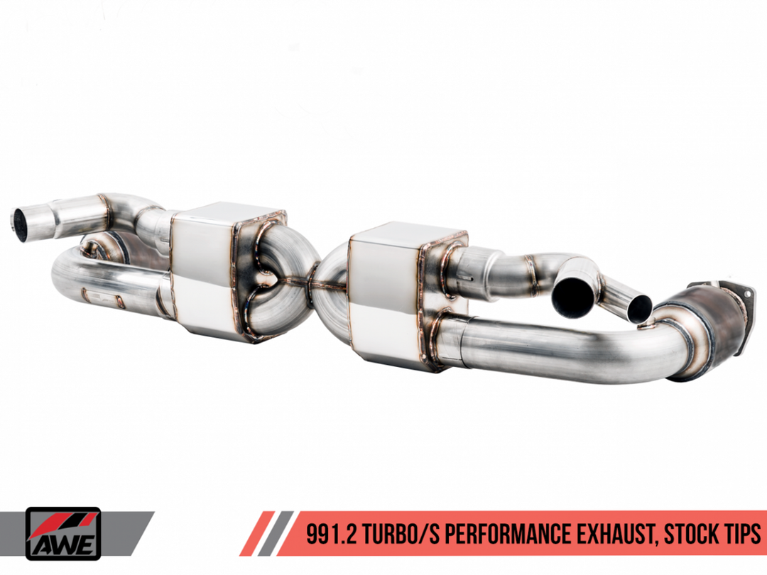 AWE Tuning AWE Performance Exhaust and High-Flow Cat Sections for Porsche 991 Turbo - Diamond Black Quad Tips