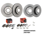 Brake rotor set with additional brake pads and hardware on a white background